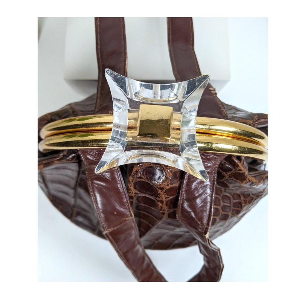 1930s 40s Rosenfeld alligator handbag with very unique bakelite clasp